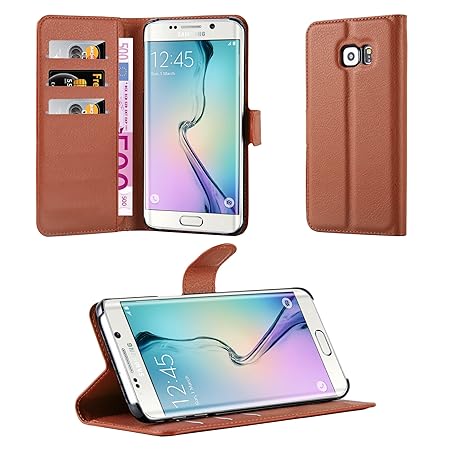 Cadorabo Hülle kompatibel mit Samsung Galaxy S6 Edge Plus Hülle in Schoko BRAUN Handyhülle mit Kartenfach und Standfunktion S