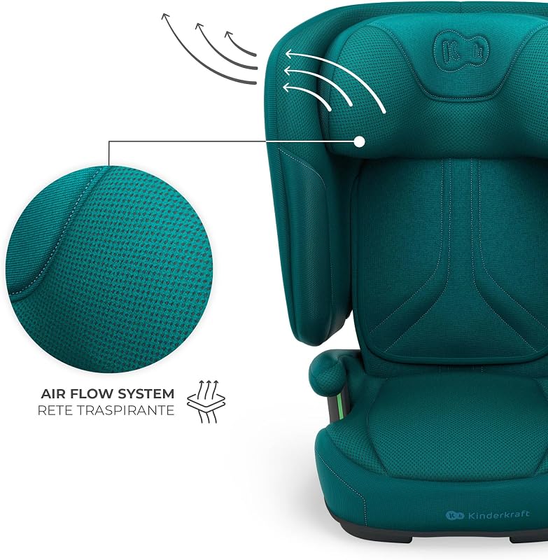 Kinderkraft UNITY2 Seggiolino Auto I-size 100-150 cm, circa da 3,5 a 12 anni, Sistemi di Sicurezza H-GUARD, Facile da Pulire, Rivestimento Traspirante, SPS+, Verde