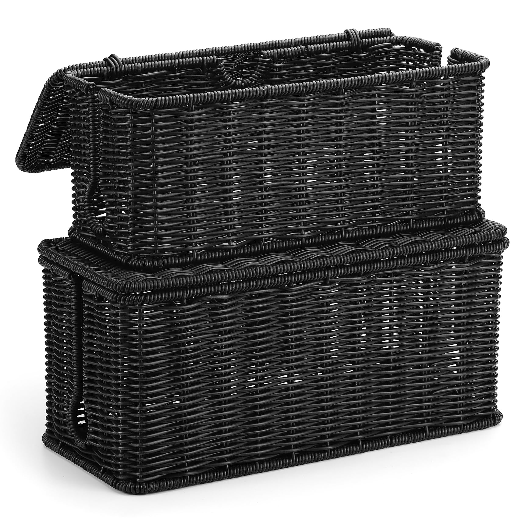 Photo 1 of 2Pack Large Cable Management Box Black, Handwoven Imitation Rattan Cord Organizer Cord Hider, Desk Cord Management Box to Hide Cords and Power Strips on Desk or Floor