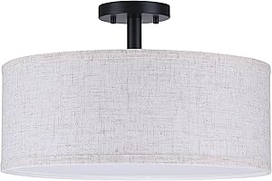 CJY CHENJINYAN 18 Inch Drum Black 4 Light Semi Flush Mount Close to Ceiling Light Fixture,Linen Fabric Shade for Bedroom,Living Room,Dining Room Hallway