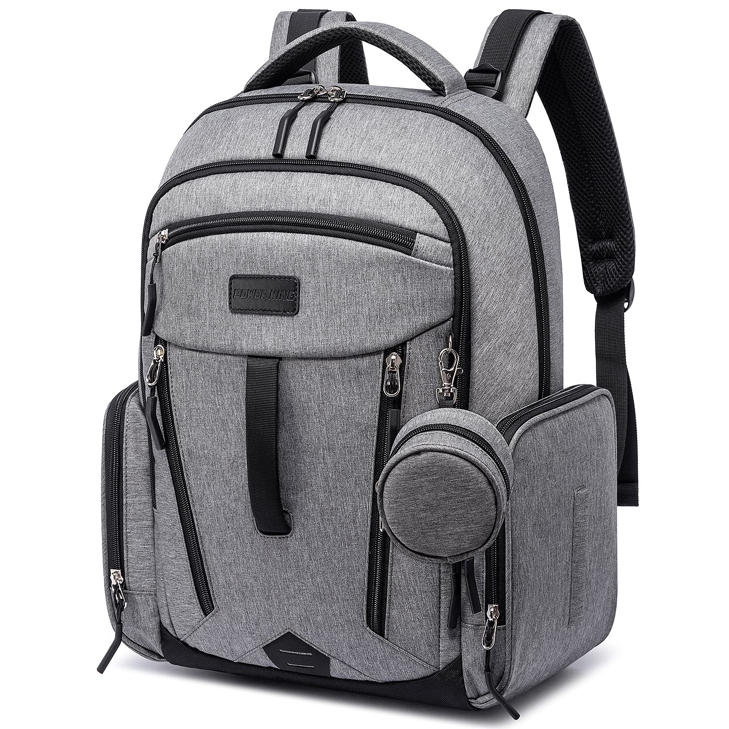 POWER KING Changing Bag Backpack, Large Baby Nappy Diaper Bag, Unisex Travel Back Pack with USB Charging Port & Pacifier Holder for Mom & Dad (Grey)