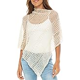 Back From Bali Womens Lightweight Knit Poncho Sweater Sheer Pullover Shrug Shawl Summer Cover Up
