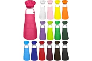 IAGBIBUI Kids Apron and Chef Hat Set, 30 Pieces Boys Girls Kids Apron with 2 Pockets Adjustable for Cooking Classroom Baking Painting, 6-13 Years, Multicolor