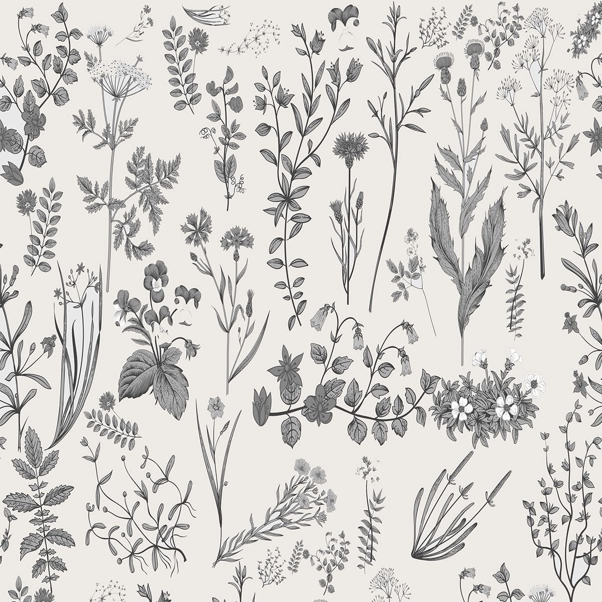 Floarl Upholstery Fabric by The Yard,Farmhouse Flowers Reupholstery Fabric for Chairs,Garden Floral Botanical Waterproof Outdoor Fabric,3 Yards,(L276*W150cm) Gray Black