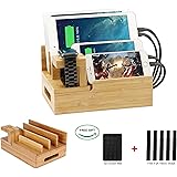 Bamboo Desktop Charger Station,Coeuspow Wood Multi-device Charger Organizer Station Dock for iPhone,iPad,Smartphone,Tablets and Apple Watch,Handmade & Eco-Friendly