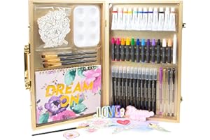 STMT DIY Designer Art Studio by Horizon Group USA, Kit Includes 40+ Art Making Essentials.Water Colors,Oil Pastels,Brush Markers,Spiral Art Pad & More, Gold