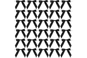 AIMUDI Black Bows 2.5" Satin Bows for Gift Wrapping Twist Tie Bows for Crafts Pre-Tied Black Satin Ribbon Bows Small Gift Bows for Treat Bags Party Favors Wedding Decorations - 50 Counts