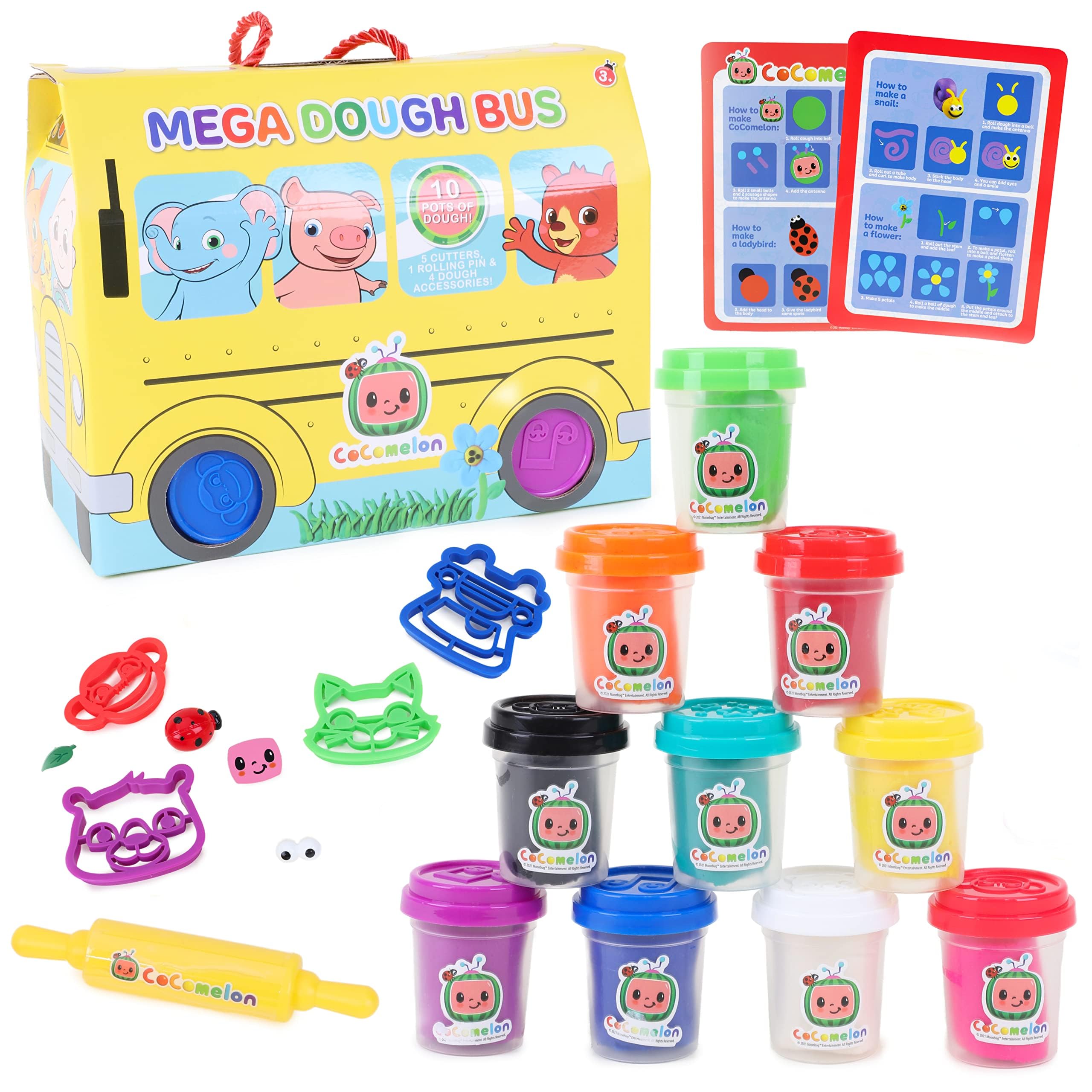 Toyland® Cocomelon Mega Dough Bus Set - Make, Shape & Mix! Includes 10 Pots Of Dough - Cocomelon Toys - Creative Toys