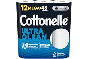 Cottonelle Ultra CleanCare Toilet Paper, 12 Mega Rolls, Strong Bath Tissue (12 Mega Rolls = 48 Regular Rolls)