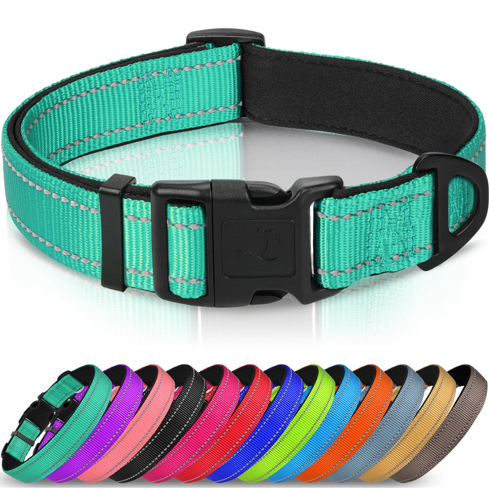 Joytale Reflective Dog Collar, Soft Neoprene Padded Breathable Nylon Pet Collar Adjustable for Small Dogs, S, Teal