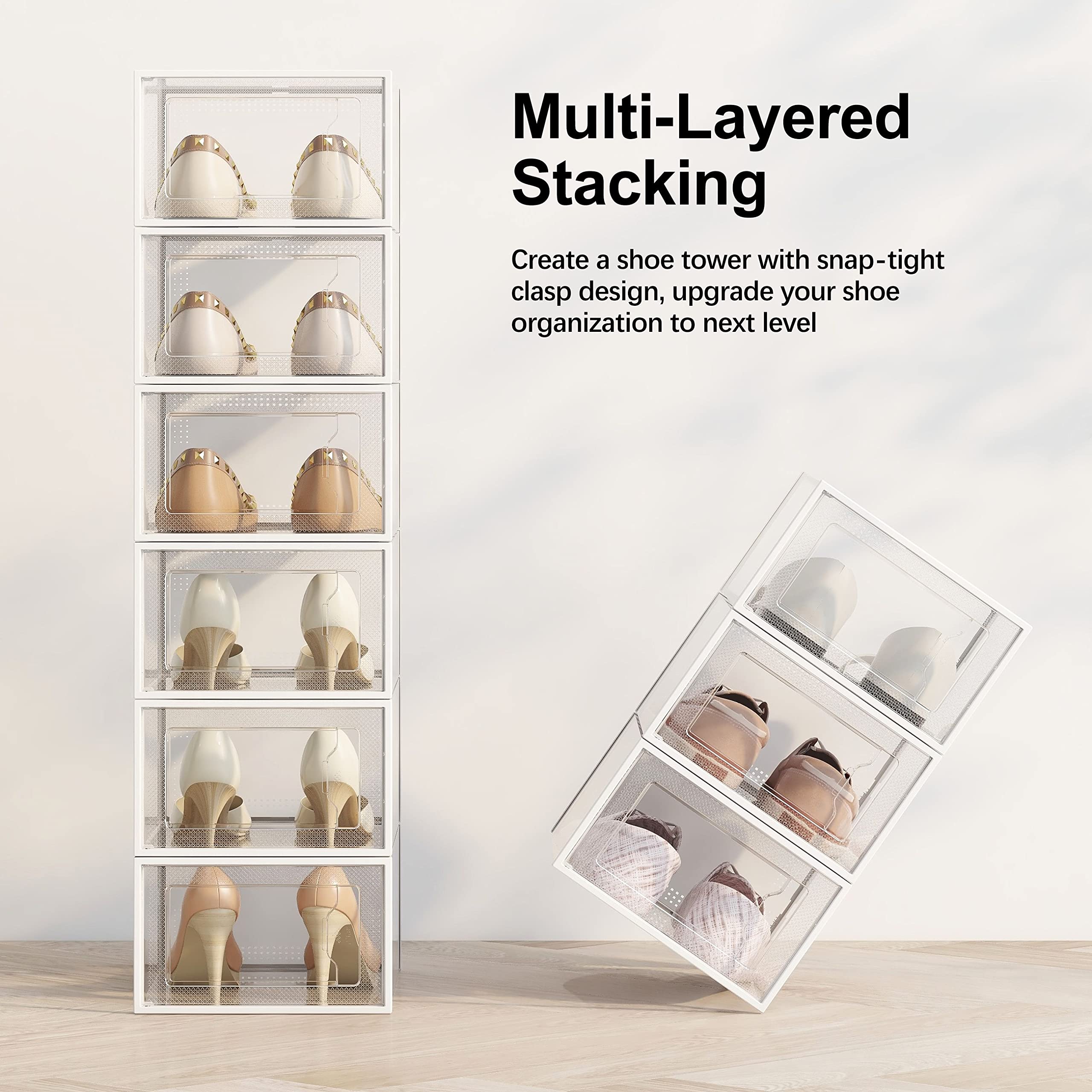 Container Store Stackable Shoe Rack Mua SEE SPRING Large 12 Pack Shoe Storage Box, Clear Plastic Stackable ...