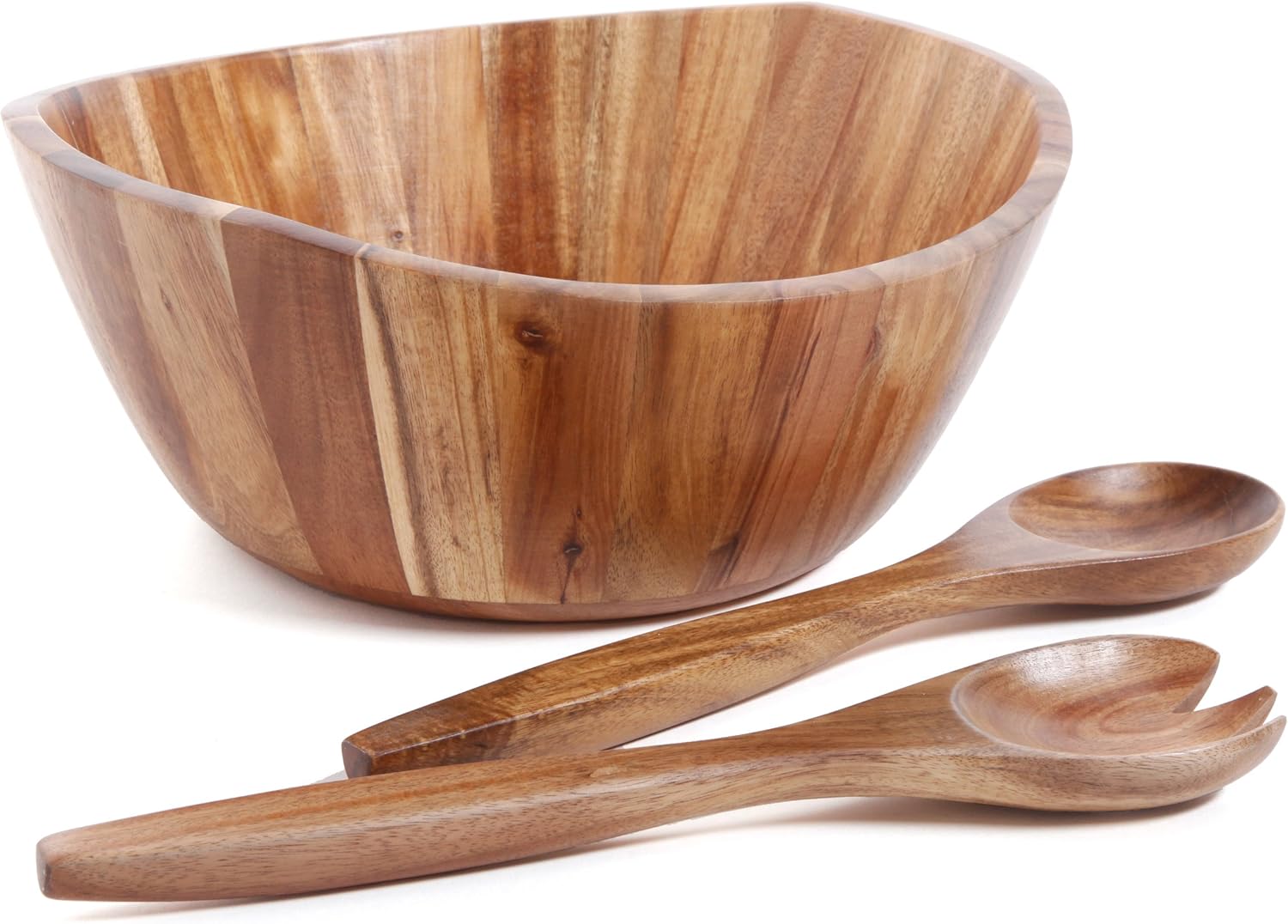 Gibson Home Laroda 3 Piece Salad Bowl Set Including 10 Inch Bowl and Serve Spoon and Fork, Acacia Wood: Kitchen & Dining