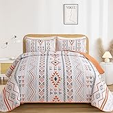 Drucon Boho Aztec Quilt Set King Size 3 Pieces Terracotta Ultra Soft Lightweight Fall Quilt Beddding Set, Microfiber Bohemian Bedspread Coverlet Set with 2 Pillowcases for All Season (King, 104"x90")
