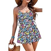 SHEKINI Women's Tankini Swimsuits 2 Piece Push up Bikini Tummy Control Drawstring Swim Dress Bathing Suits with Shorts