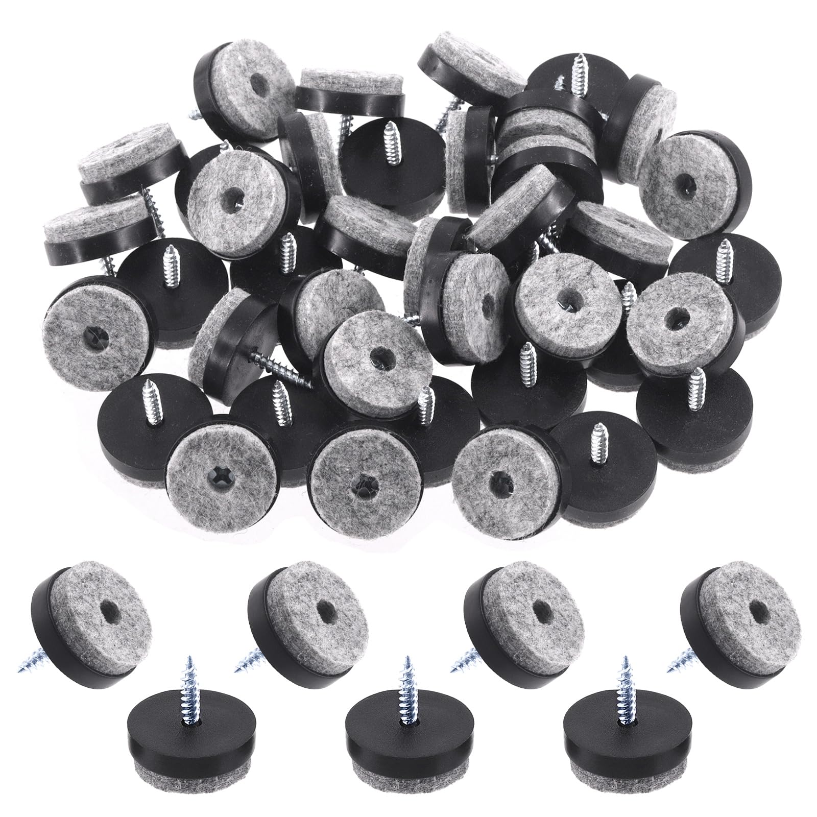 Keadic 40Pcs Screw-on Furniture Felt Pads Bulk Set, 1"(24mm) Dia Round Slider Glide Floor Protector for Wooden Furniture Chair Tables Leg Feet (Black)