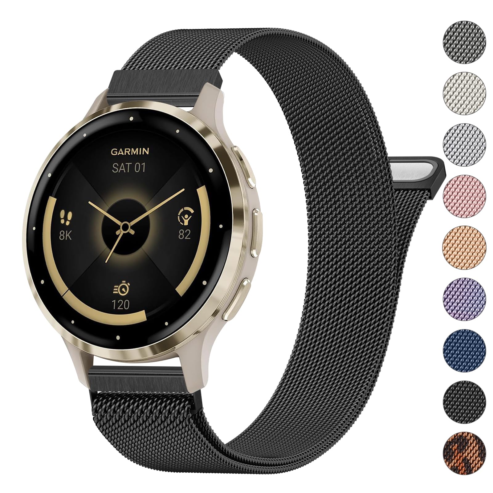 Photo 1 of 18mm Metal Bands for Garmin Venu 3S / Venu 2S / Vivoactive 4S / Vivomove 3S / Forerunner 265s Watch Bands, Quick Release Stainless Steel Metal Replacement Wristband Strap for Garmin Forerunner 255s/265s Bands Women Men (Black)