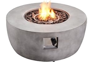 Teamson Home 36 in. Outdoor Round Propane Gas Smokeless Fire Pit with Sturdy Faux Concrete Base, Quick Ignition and Gas Regulator, Gray