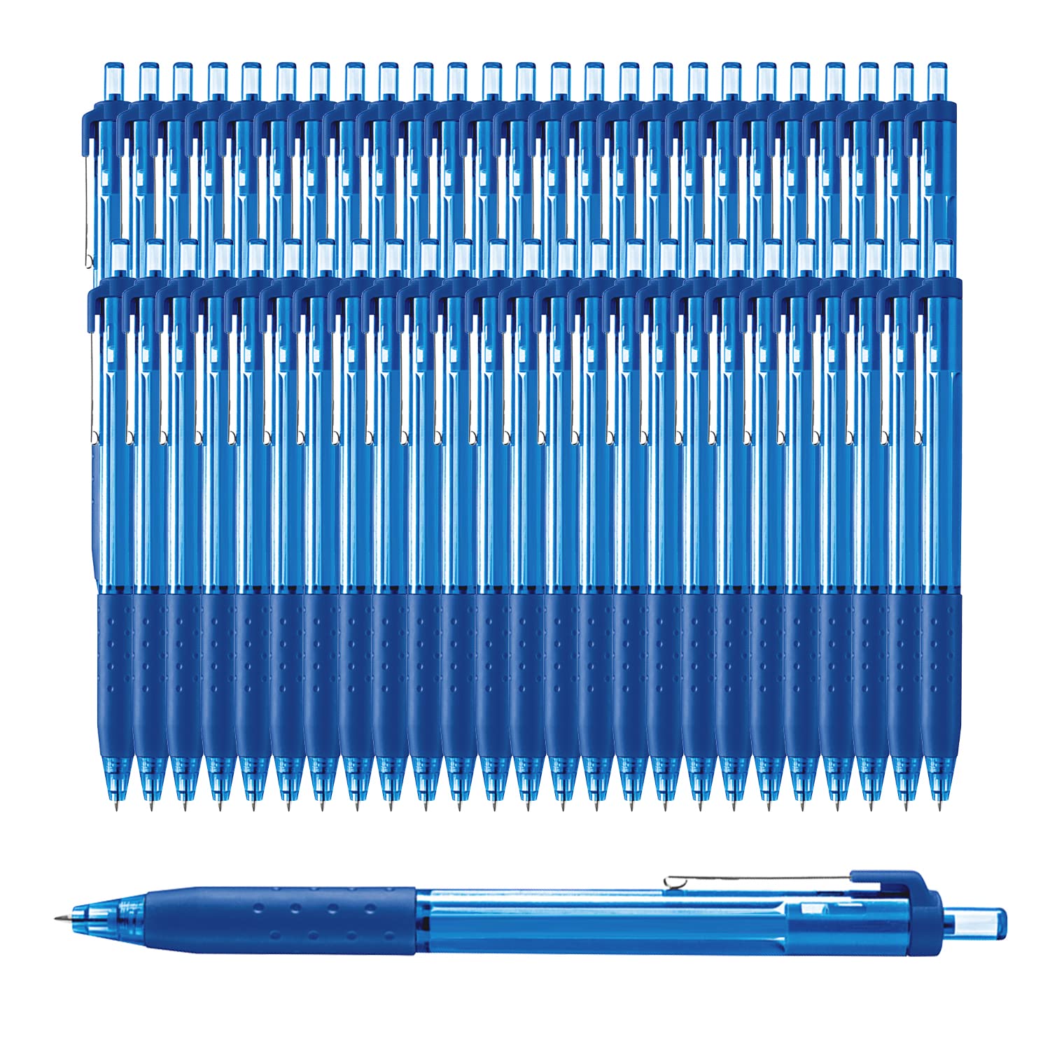 Glamza Ballpoint Pens 0.7mm Blue Ink Retractable Writing Pens Multipack Bulk x50 (Model IJ300)