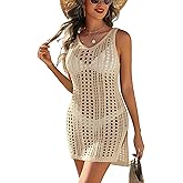 AI'MAGE Womens Crochet Swimsuit Cover Ups Beach Hollow Out Tank Coverup Dress Slit Bikini Bathing Suit Cover Up S-XXL