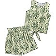 Arshiner Girl's 2 Piece Outfits Tie Knot Tank Top and Paperbag Waist Pocketed Summer Short Sets