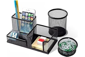 MOONLIK Pen Holder for Desk, Desk Organizers Set-3 Compartments Mesh Pencil Holder with Pencil Pen Cup and Paper Clip holder, Desk Accessories for Marker Craft, Ideal Office School Supplies(3 pack, Black)