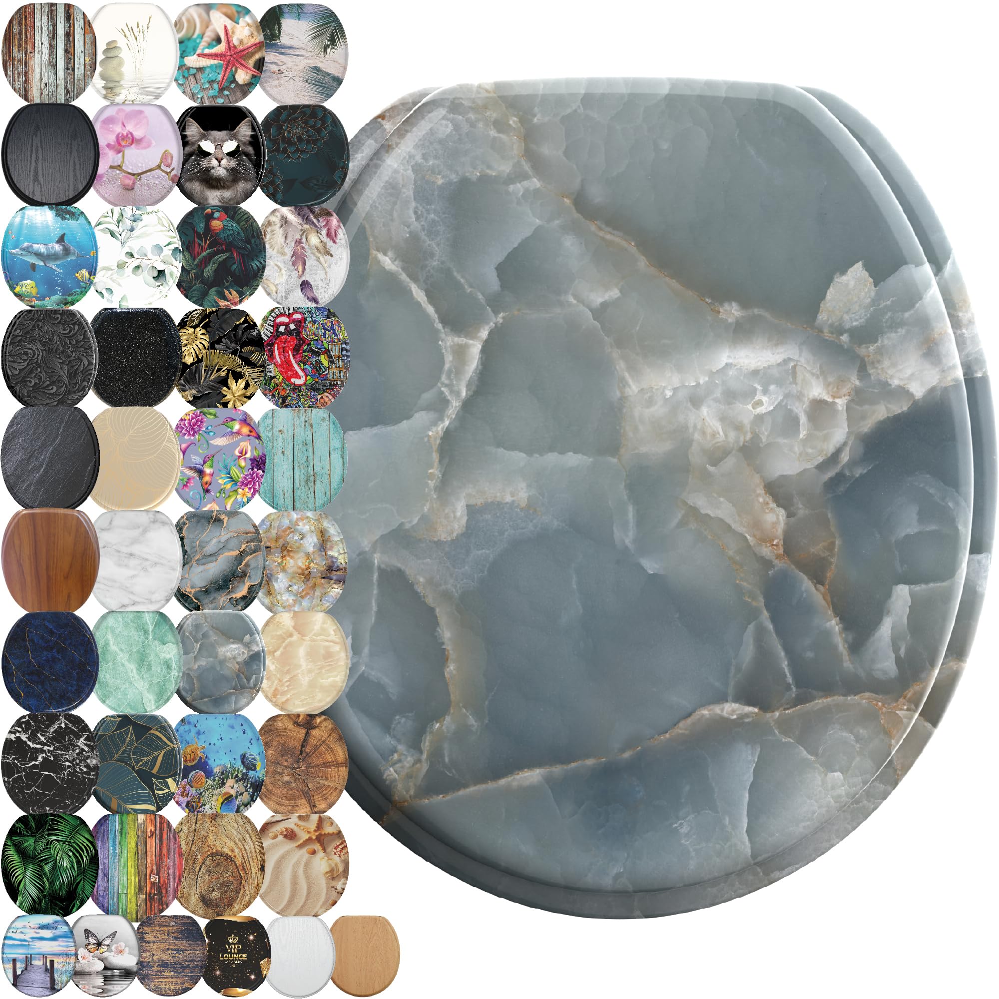 Photo 1 of Sanilo Toilet Seat ROUND with Soft Close, Quiet and Slow Close Lid and Seat, Strong Bumpers and Hinges, Marble Italia