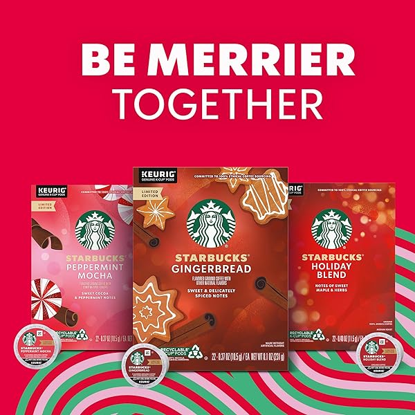 STARBUCKS K-CUP COFFEE PODS, MEDIUM ROAST COFFEE FOR KEURIG BREWERS, HOLIDAY BLEND, 100% ARABICA, LIMITED EDITION HOLIDAY COFFEE, 1 BOX (10 PODS)
