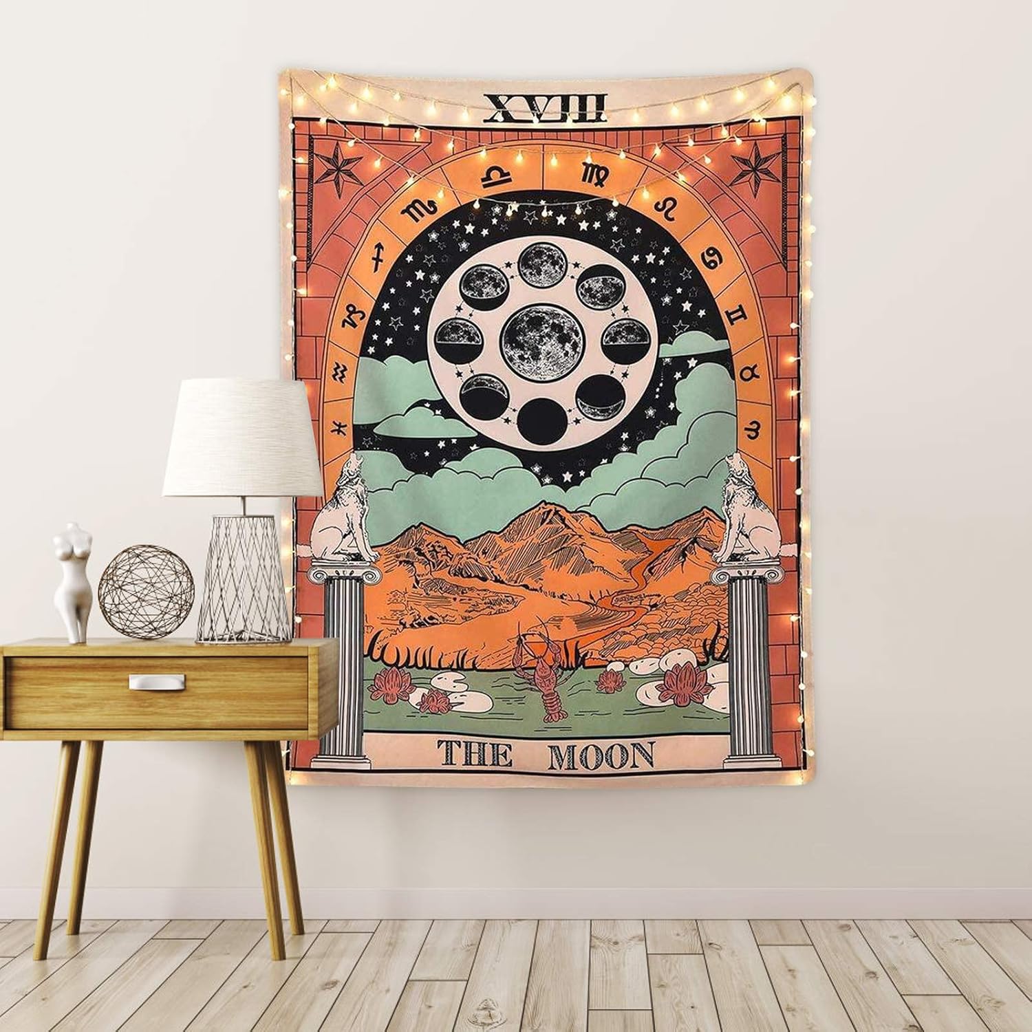 Tarot Tapestry The Moon Tarot Card Tapestry Medieval Europe Mysterious Tapestries with Seamless Nails for Room Home Decor Small: Everything Else