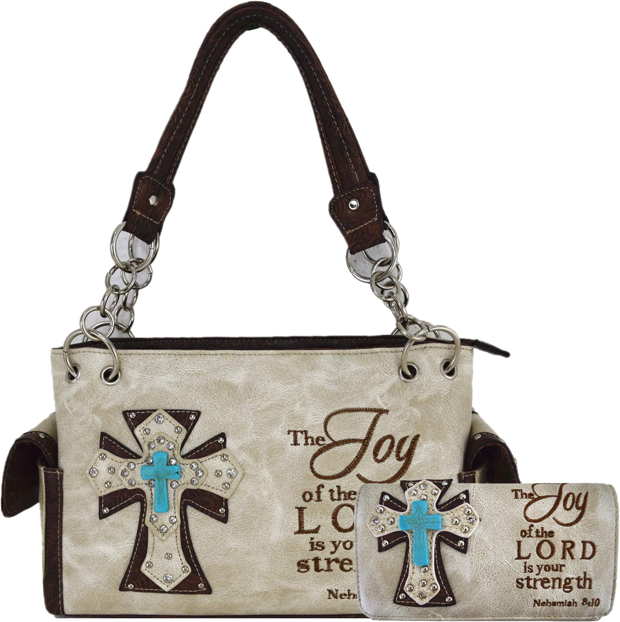 Western Cross Bible Verse Scripture Concealed Carry Purse Country Handbag Women Shoulder Bag Wallet Set