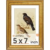 upsimples 5x7 Picture Frame, Vintage Frames Decor, 1Pack Gold | Fit 4x6 and 5 x 7 Photo, Wall or Tabletop Display, Antique-style Decoration, Rustic Farmhouse Decor, For Weddings