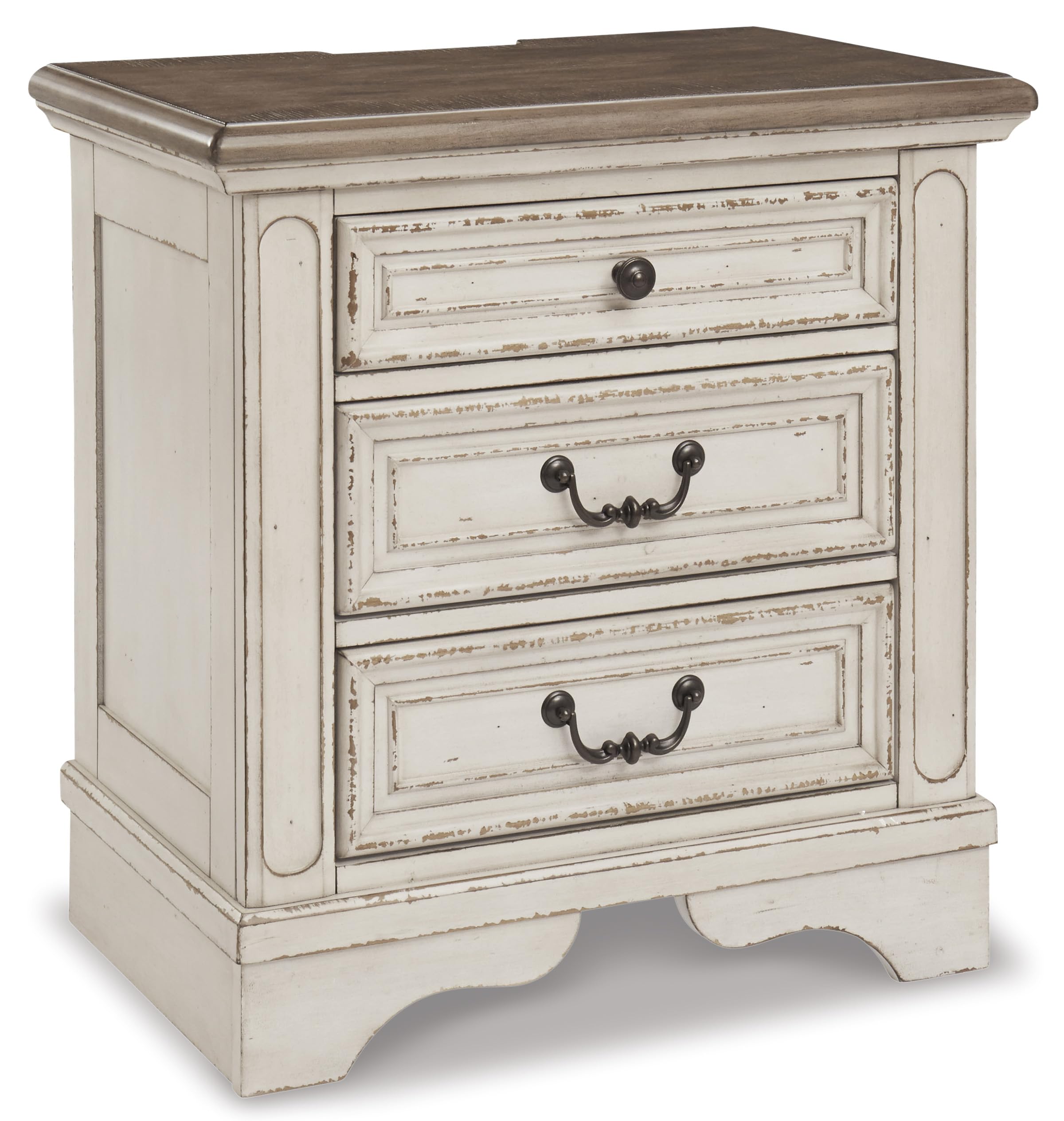 Photo 1 of Signature Design by Ashley Realyn French Country 3 Drawer Nightstand with Electrical Outlets & USB Ports, 27.75" Tall, Chipped White