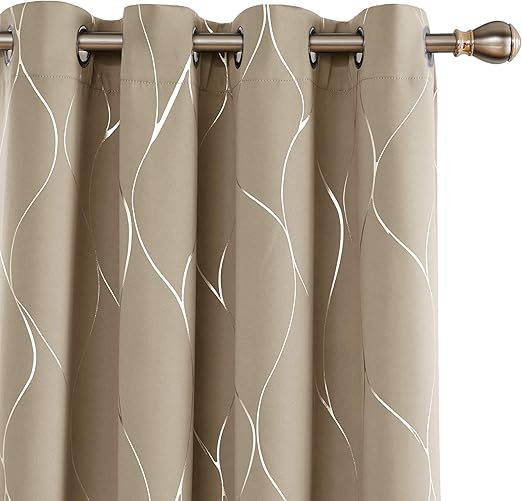 Amazon Com Deconovo Silver Wave Foil Print Blackout Curtains
