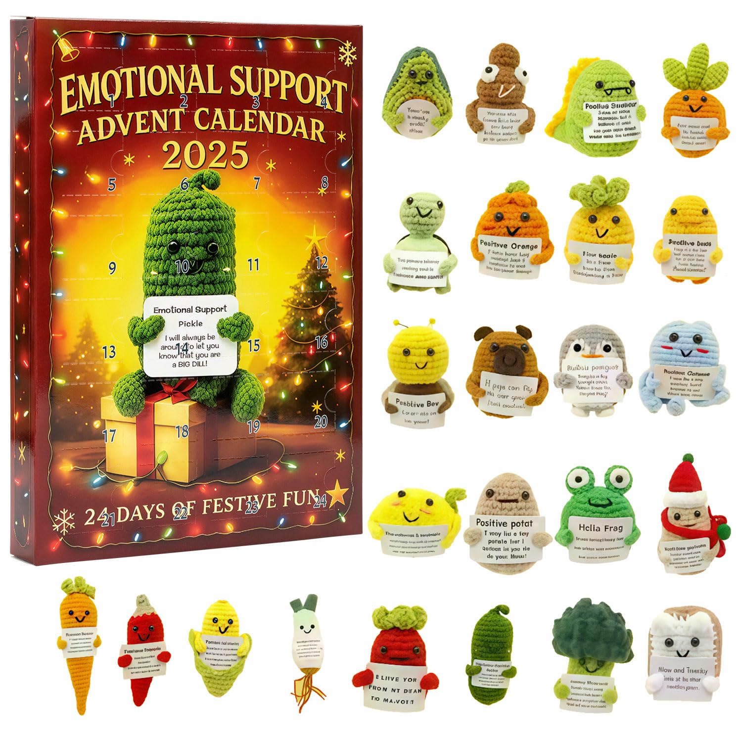 Emotional Support Advent Calendar 2025, 24-Day 2D Acrylic Pals & Affirmation Cards, Christmas & Birthday Gifts for All Ages