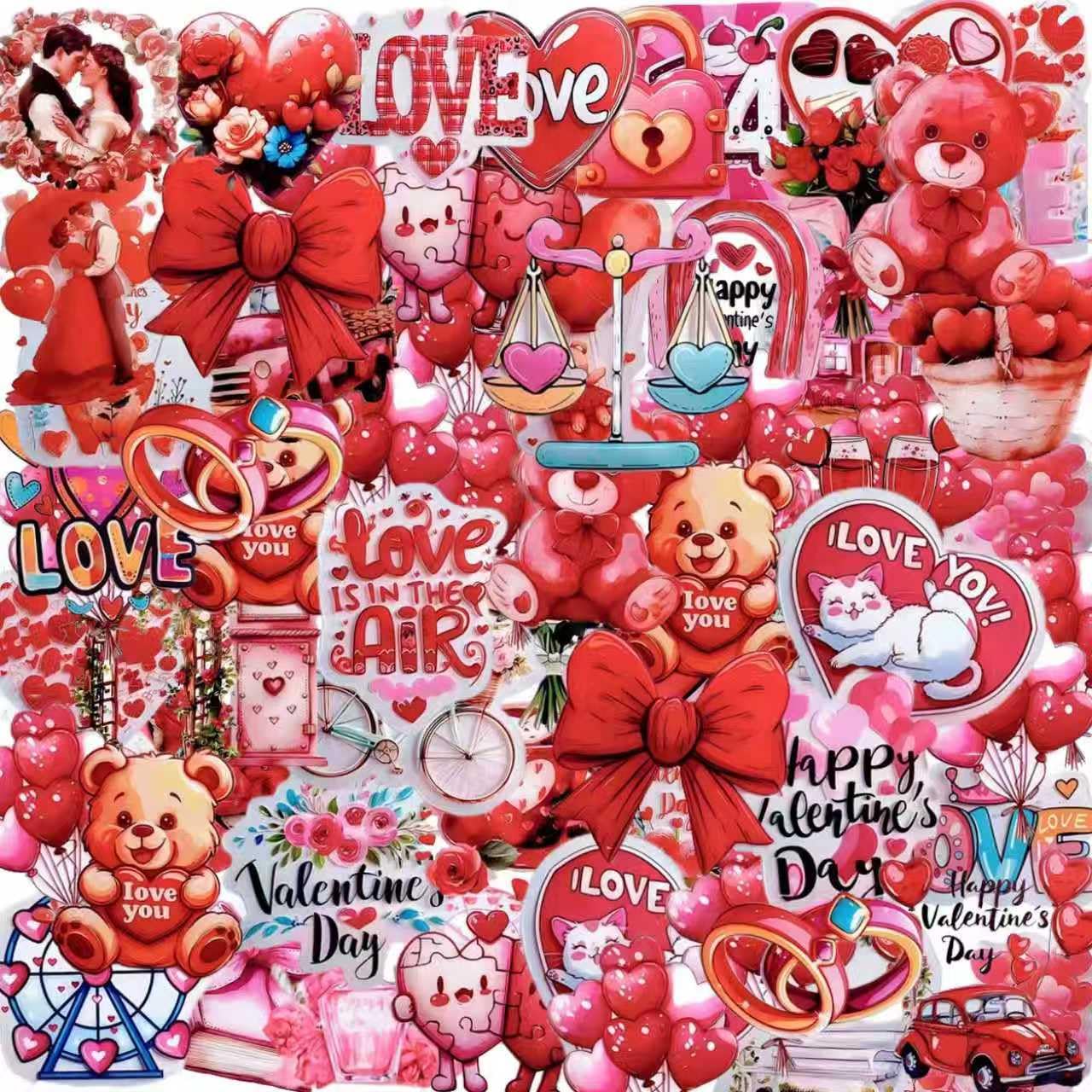 Photo 1 of 100PCS Valentines Day Stickers, Love Heart Stickers, Valentines Crafts Waterproof Vinyl Sticker for Water Bottle, Valentine's Day Gift Box Envelope Wedding Party Favors Decorations Supplies