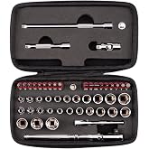 TEKTON 1/4 Inch Drive 6-Point Small Engine Socket Set, 50-Piece | SKT07904 | (5/32 - 9/16 in., 4 - 15 mm, Phillips #1 - 3, Slotted 3/16 - 5/16 in., T7 - T30), Shallow, Zipper Case, Custom Foam