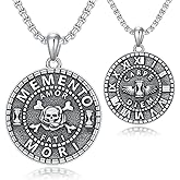 PELOVNY Memento Mori Necklace 925 Sterling Silver Amor Fati Coin Necklace Carpe Diem Skull Jewelry Christmas Birthday Stoicism Gifts for Men Women Unisex