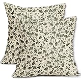 Olive Green Floral Pillow Covers 18x18 Set of 2 Vintage Rustic Old Style Cute Small Flower Green Cream Print Decorative Outdoor Pillowcases Farmhouse Throw Cushion Case Decor for Couch Sofa Bed