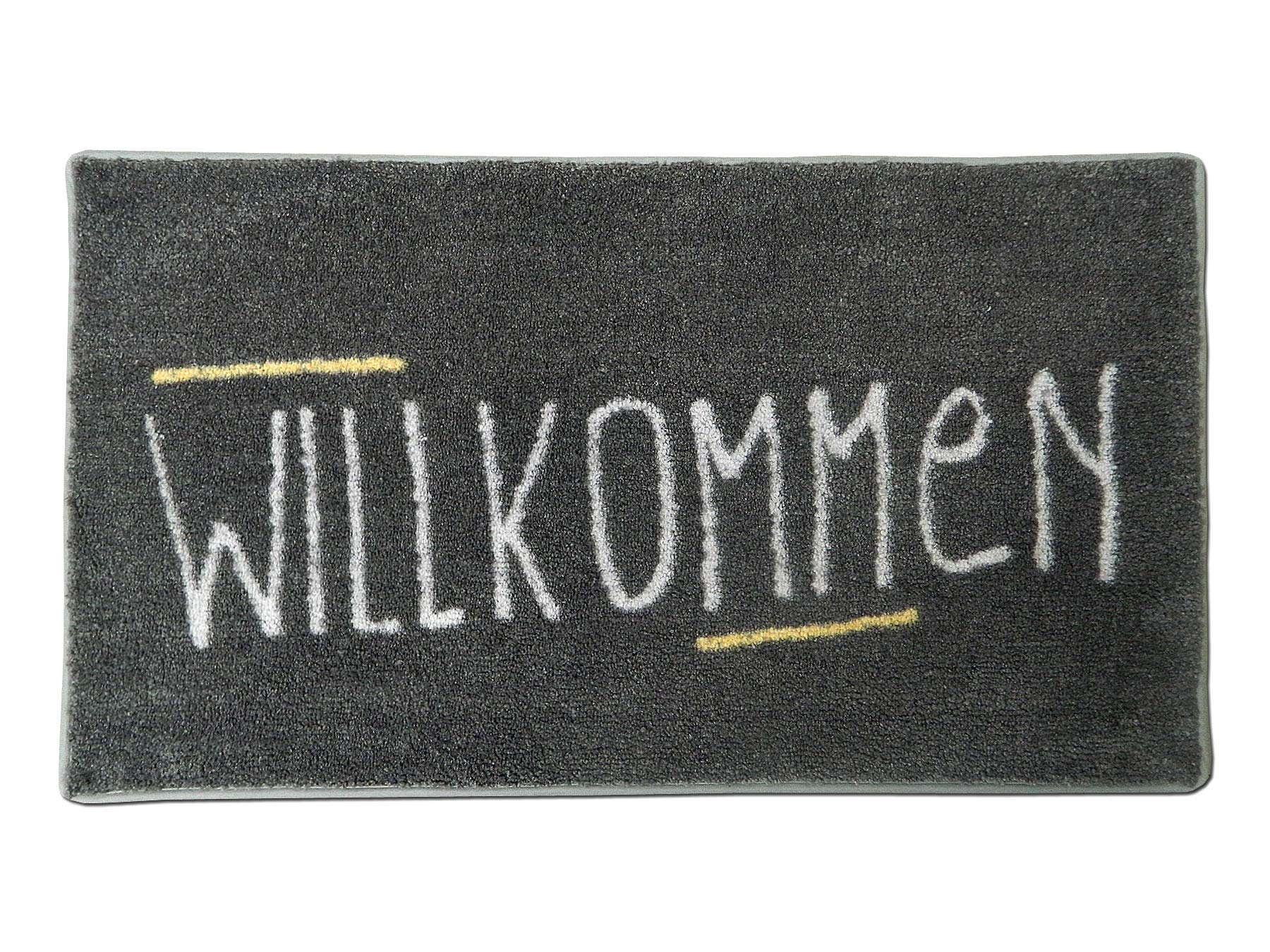 Microfibre Doormat 40 x 70 cm/Non-Slip Door Mat with Extra Strong Moisture, Dirt Function/for Front Door (Dark Grey - Welcome)