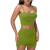 Kisidoo Y2K Women's Sexy 2 Piece Skirt Set Crop Top & Bandeau Mini Dress Summer Bodycon Outfit for Club Vacation Beach