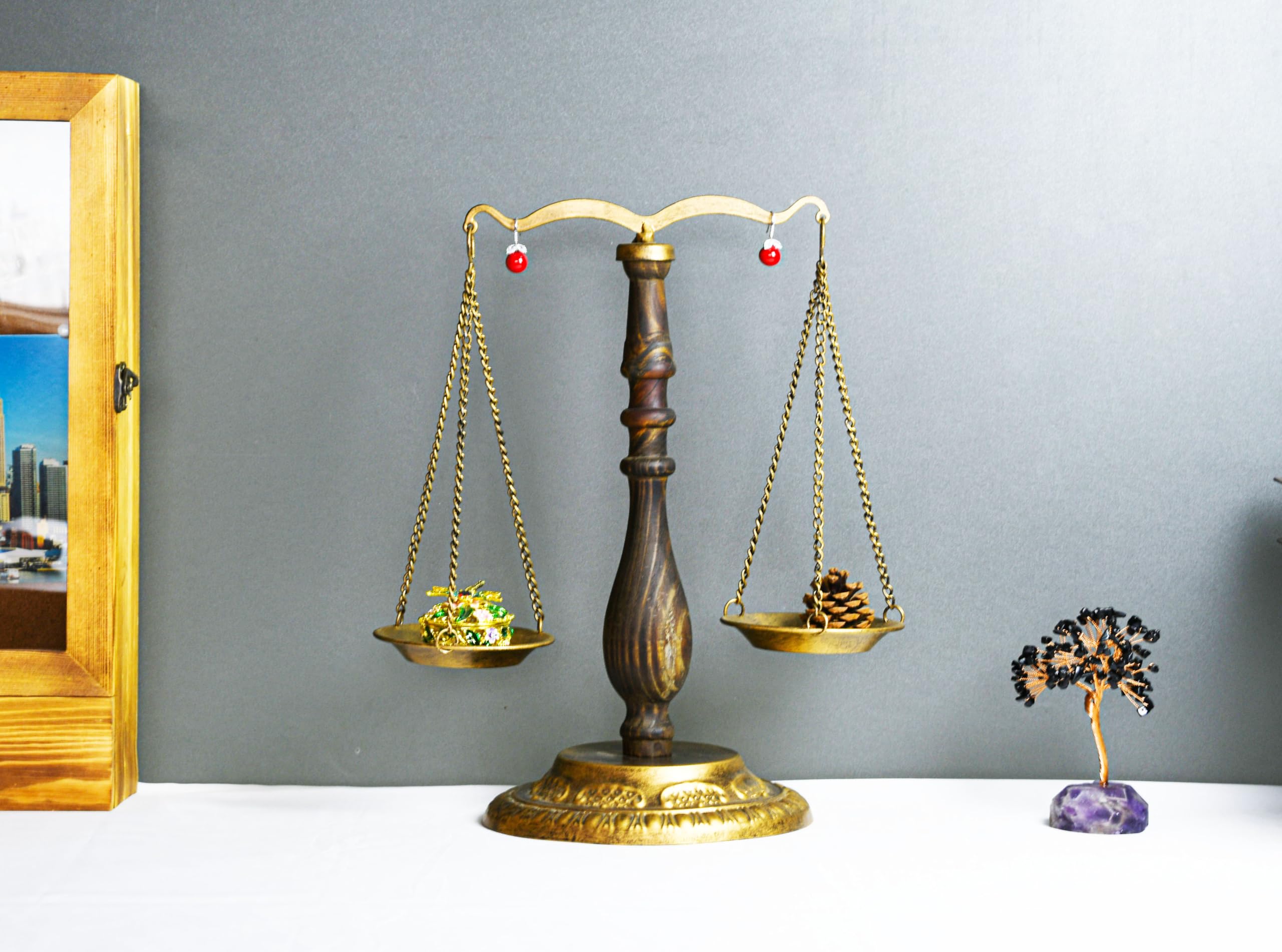 Owlgift Vintage Style Libra Jewelry Display, Scale Tray Cosmetic Organizer, Jewelry Storage, Unique Centerpiece Stand, Lawyer Scale of Justice, Farmhouse Candleholder
