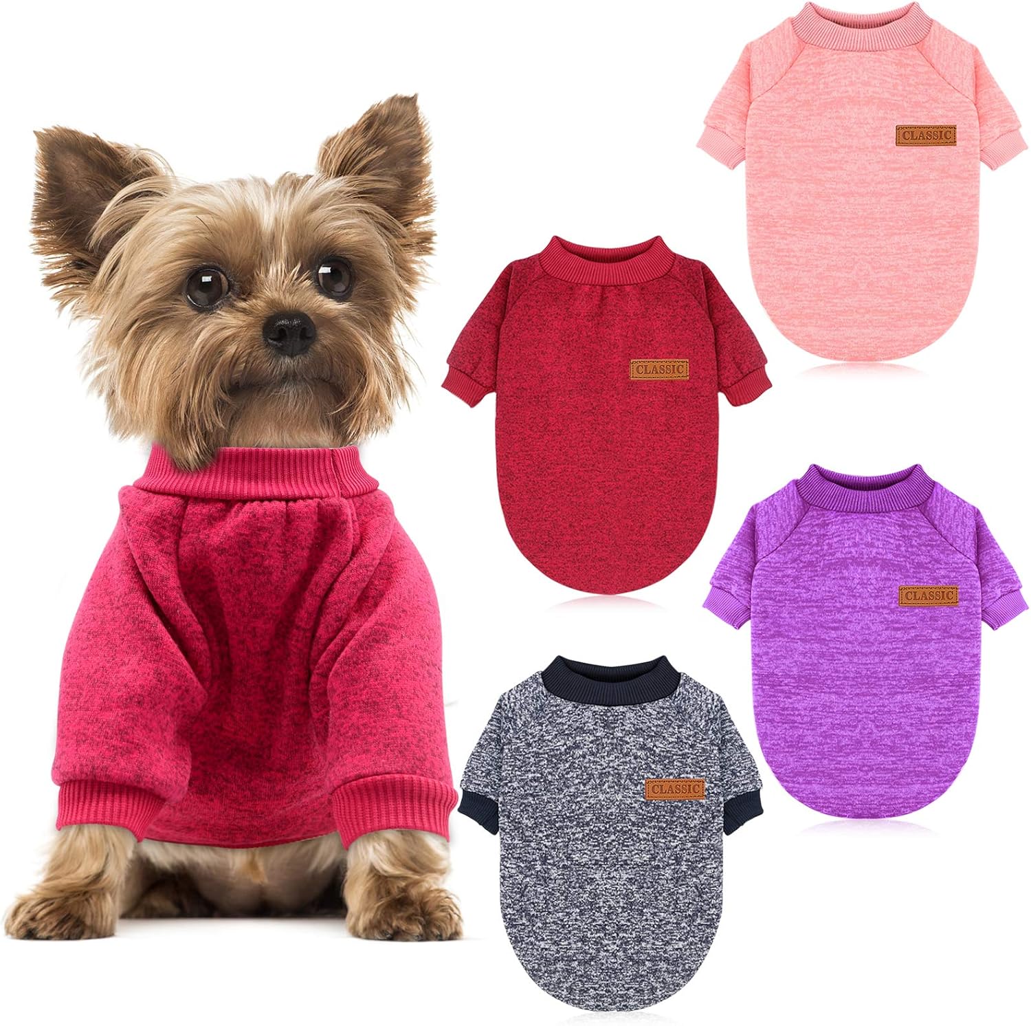 HYLYUN 4 Pieces Small Dog Sweater Pet Dog Classic