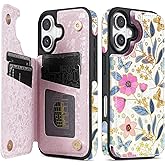NNH Compatible with iPhone 16 Wallet Case with RFID Blocking Card Slots Folio Flip PU Leather Kickstand Double Magnetic Clasp Design Cover for iPhone 16(6.1 inch-Colorful Butterfly Flowers)