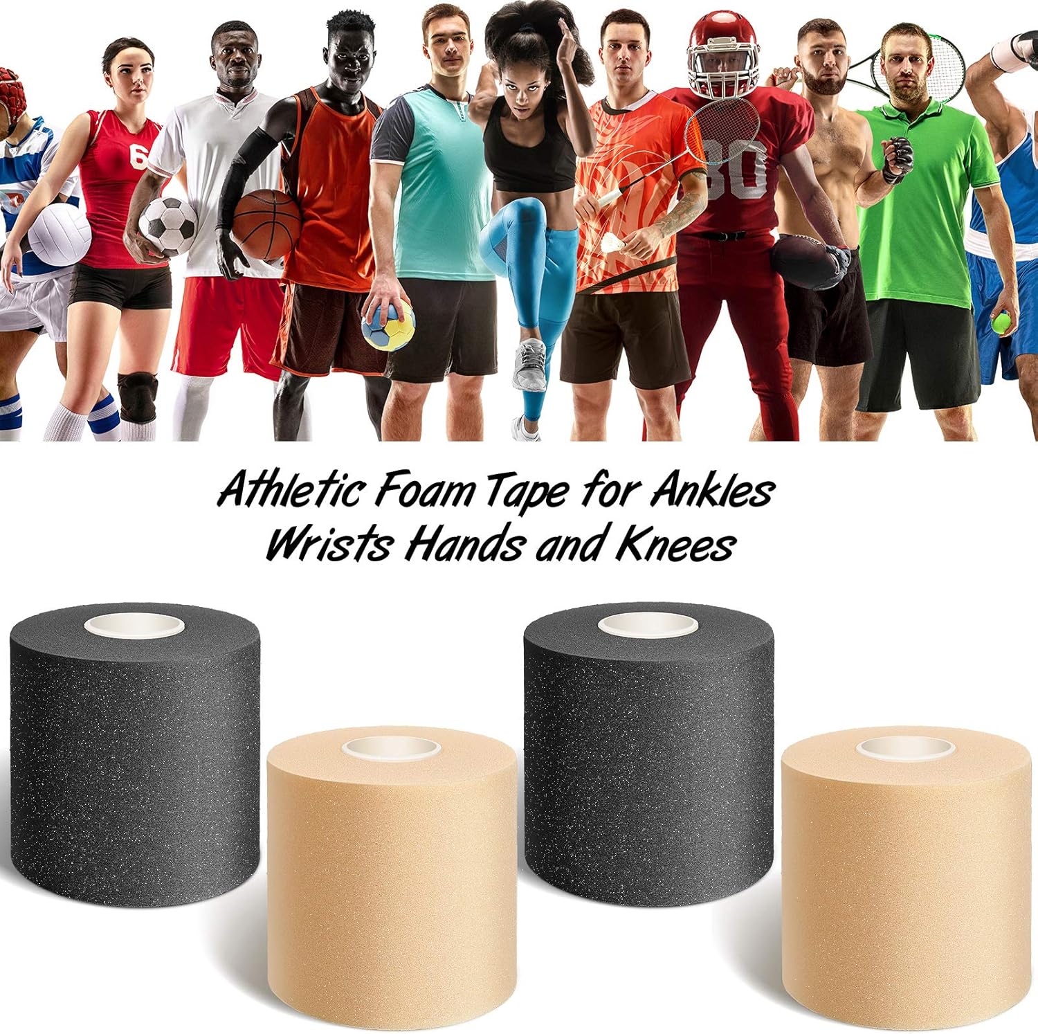 4 Pieces Foam Underwrap Athletic Foam Tap Sports Pre-wrap Athletic Tape for Ankles Wrists Hands and Knees, 2.75 x 30 Yards (Black and Beige): Sports & Outdoors