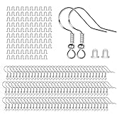 100 PCS / 50 Pairs 925 Sterling Silver Earring Hooks, Hook Ear Wires with 100 PCS Clear Rubber Silicone Earring Safety Backs Stoppers, for DIY Jewelry Making