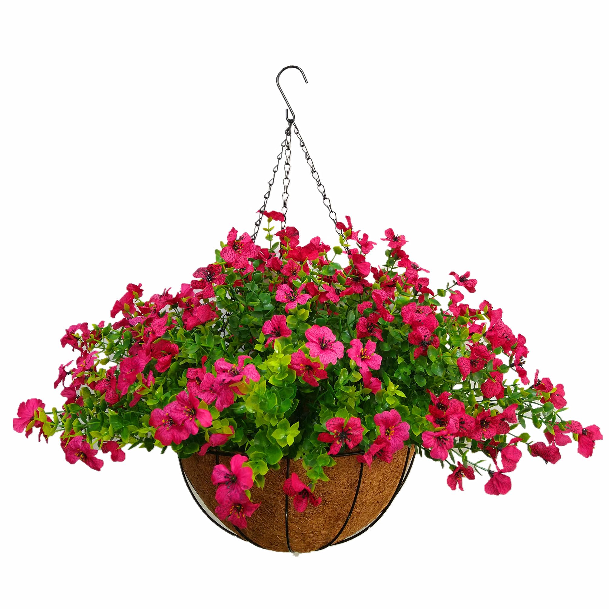 Home Decoration Silk Fabric Fake Flowers DIY Chain Hanging Basket Parlor Garden Wedding Ornaments Cute Pink Artificial Flower Eucalyptus Magnolia (Pink- Medium basket)
