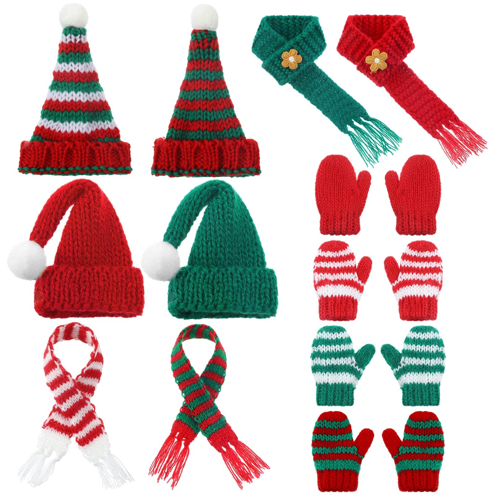 Photo 1 of Hiboom 12 Pcs Christmas Mini Knit Doll Hats and Scarves Decor Mini Santa Hat Tiny Gloves Set Christmas Doll Clothes for Winter Small Clothing Accessories DIY Craft Xmas Costume Gift(Stylish)