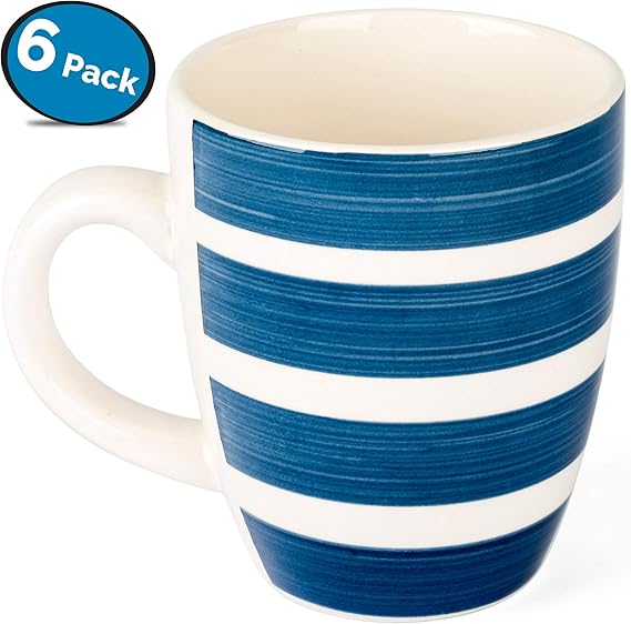 Blue Striped Coffee Mug Set Hand Made Stoneware Ceramic by LVKH (12