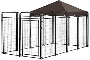 PawHut Dog Kennel Outdoor with Waterproof Canopy, Dog Run with Galvanized Chain Link, Secure Lock, for Backyard and Patio, Large and Medium Sized Dogs, 9.3' x 4.6' x 5.2'