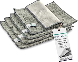 ELEXACLEAN Spültücher waschbar - Mikrofaser (Grau, 4er Set, 24x20cm) Spüllappen für Küche, Geschirr