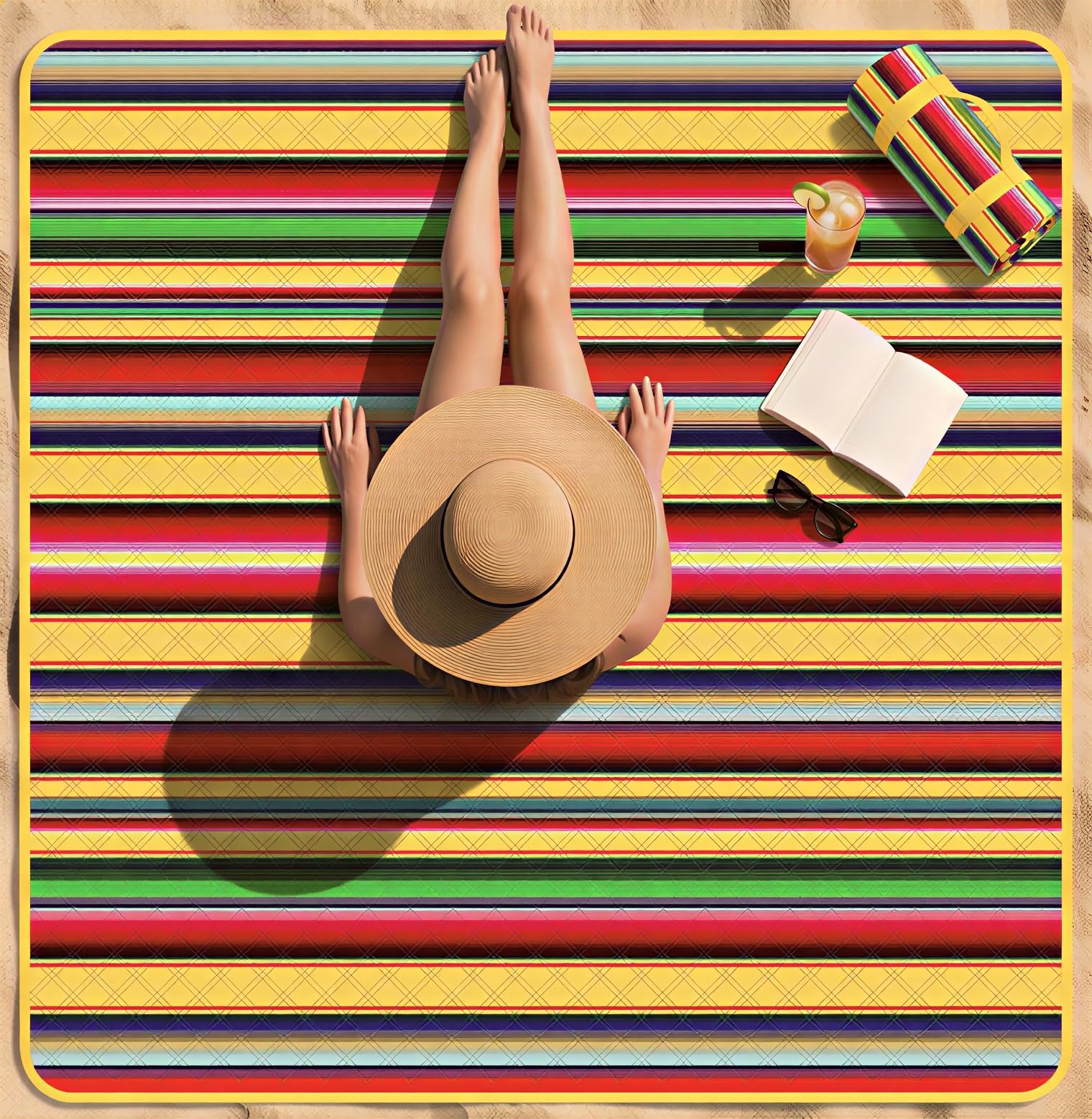 Giant Beach Towel - Authentic Mexican Striped Blanket for Outdoor Activities or Home Decor - 100% Cotton - Super Large Size XL 50x80 inch = 120x200 cm